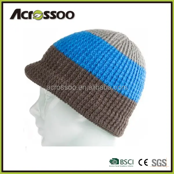 סיטונאי בלנק קאף visor beanie/אקריליק סרוג גברים כובע עם מצחיה