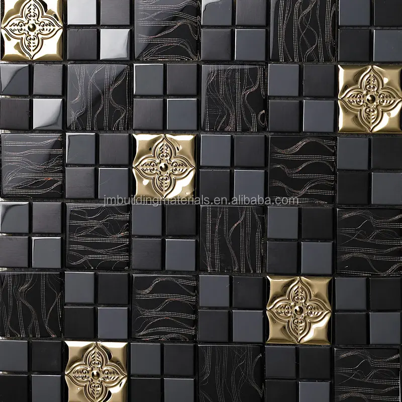 In metallo Backsplash Piastrelle Lamiera di Acciaio inox e Cristallo di Mosaico Di Miscela di Vetro Della Decorazione Della Parete