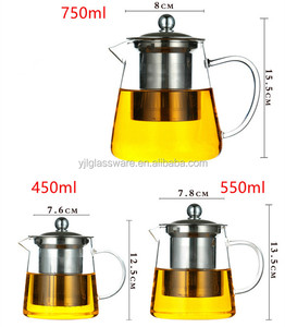 热销吹口可用不同尺寸耐热玻璃茶壶硼硅酸盐玻璃茶壶