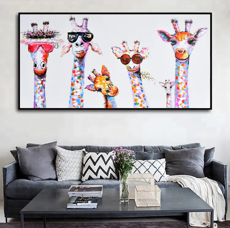 Pintura en lienzo de jirafa, impresiones coloridas para decoración de dormitorio infantil, precio de fábrica
