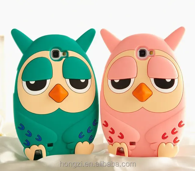 3D Kartun Hewan Burung Hantu Lucu Silikon Lembut Case PENUTUP UNTUK Samsung Galaxy Note2 N7100/Note3 N9000