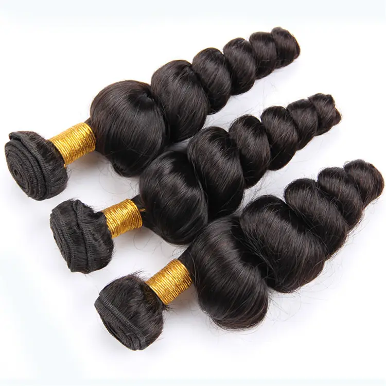 Tissage en lot brésilien Loose Wave Non Remy avec Closure — meetu, cheveux naturels, partie centrale, lots de 3