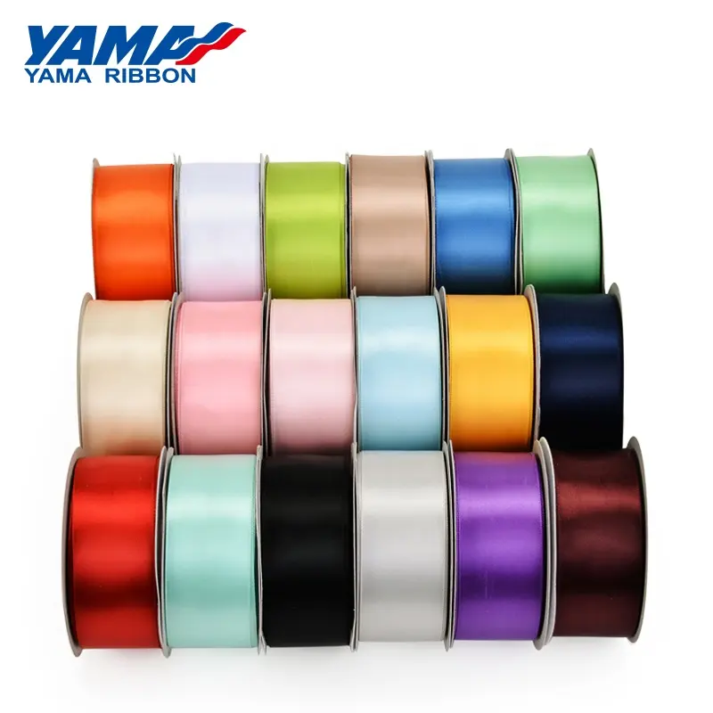 Bán Hot Yama Nhà Máy Hỗn Hợp Màu Sắc Đôi Phải Đối Mặt Mịn 100% Polyester 196 Màu Sắc 1 Inch 25 Mét Satin Ribbon