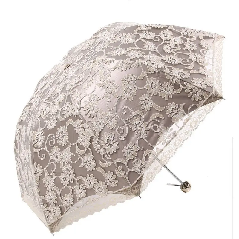 Top quality fold decorative umbrella UV protection apollo handmade embroidered nice lace wedding umbrella parasol for lady