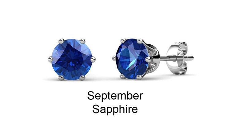 Boucles d'oreilles à tige en laiton avec pierre de naissance saphir - Setember