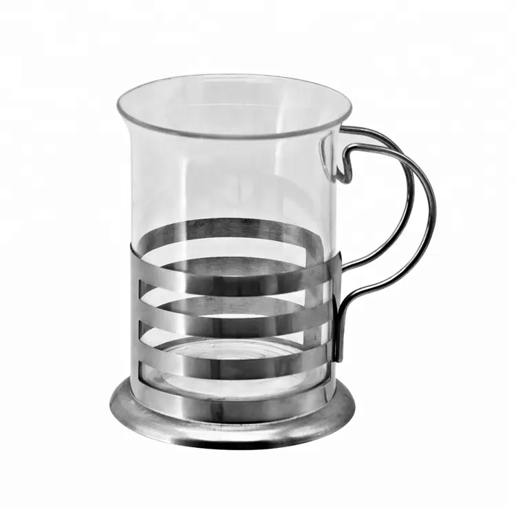 Прозрачная боросиликатная художественная стеклянная кофейная чашка с металлическим держателем 150 мл