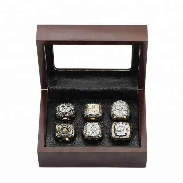 Luxe Offre Spéciale en bois championnat anneau affichage boîte pour 6 anneaux, couvercle en verre boîte à bagues