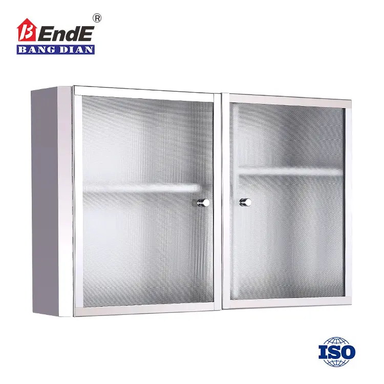 Moderno design in vetro muro del bagno montato piccolo armadio di stoccaggio appeso a parete in acciaio inox armadio da cucina