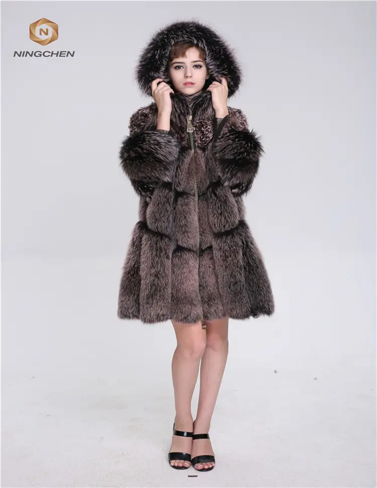 Los atlantes de piel de alta calidad sección Fox piel abrigo/abrigos de invierno para las mujeres Natural abrigo de piel de zorro