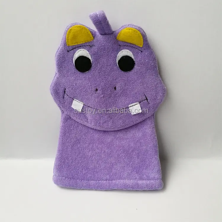 Toalla para niñas con diseño de dragón morado, calcetín de animal, marioneta de dinosaurio de mano con calcetines