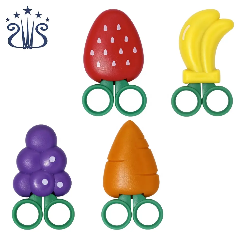 Tijeras pequeñas con forma de fruta para niños, tijeras de acero inoxidable con cubierta de plástico y imán