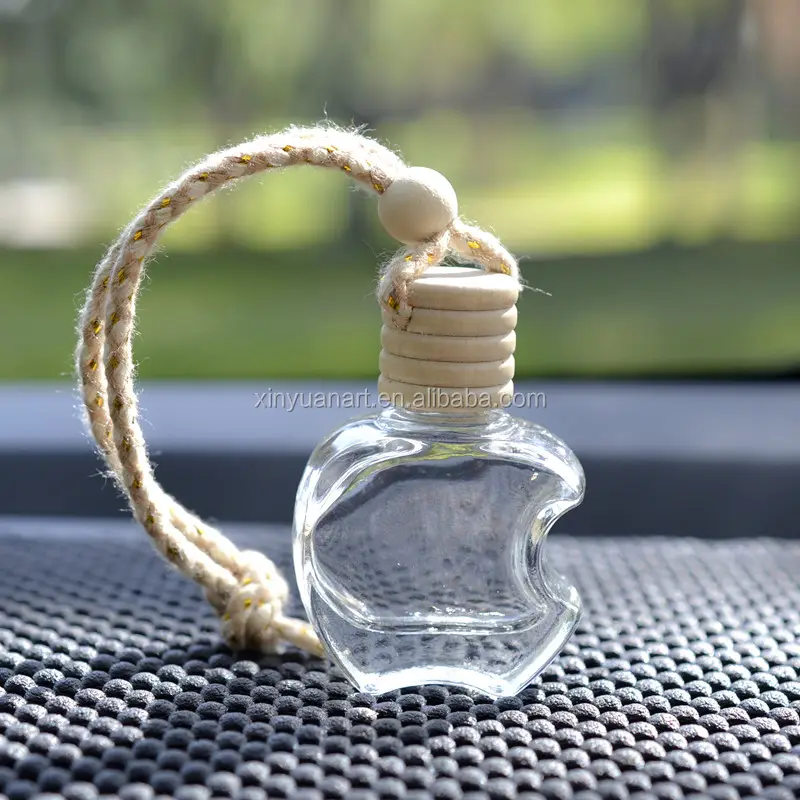 Ambientador colgante vacío con forma de manzana para coche, botella de cristal de perfume de 5ml