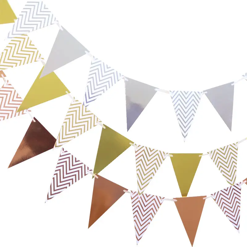 Shiny Gold Silver Holographic Party Triangular Flag garland nursery dot banner and chevron bunting