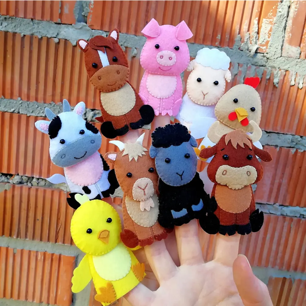 Mainan Boneka Jari Hewan Ternak, Boneka Jari Terasa untuk Hadiah Ulang Tahun Anak