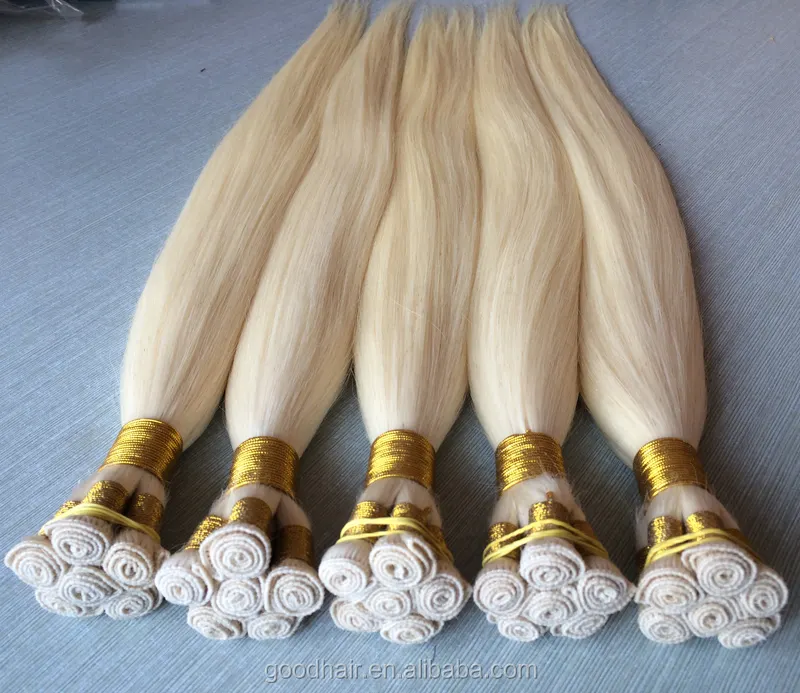 hand tied weft hair extension double drawn russian blonde human hair weave bundles