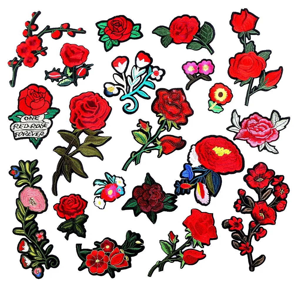 Le Patch di fiori Grandi Adesivi Ricamo 3D Rosso Rosa Applique Motif Applique Indumento Delle Donne FAI DA TE Abiti Da Sposa di Patch