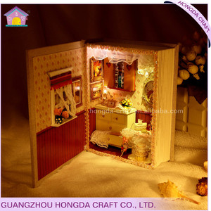 批发Diy图书馆图书Nook微型娃娃屋套装带灯和工具的木制娃娃屋