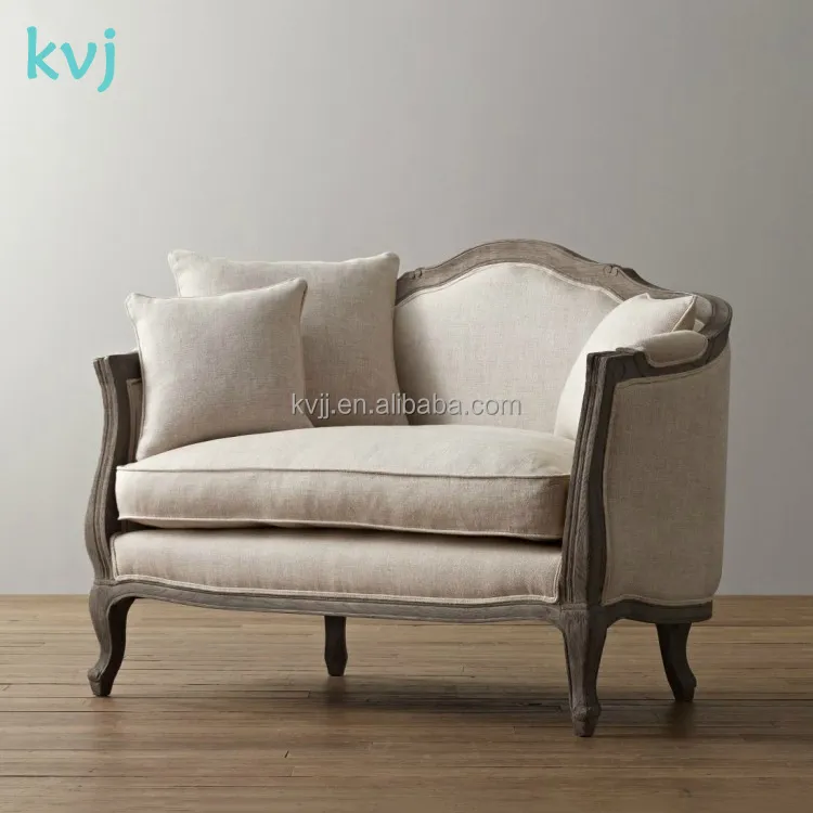 KVJ-7620-1antique divan-sofá de dos plazas de madera maciza, estilo europeo