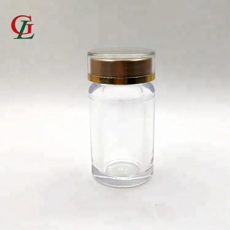 Thick Wall Pharmaceutical Pill Bottle Capsule Pill Container Cap Gold Clear Pill Plastic Wholesale High Quality 40ml PS Medicine