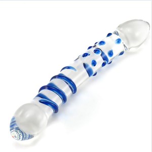 Bunter Glas-Dildo Großer Doppelendiger Kristall-Dildo mit Blauer Spiralt Textur für Frauen Männer Paare Erwachsenen-Sexspielzeug - Product Image 1