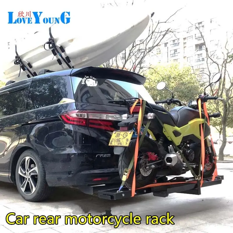 ขายร้อน500lbs สีดำพับ Hitch Mount รถจักรยานยนต์ Carrier Rack