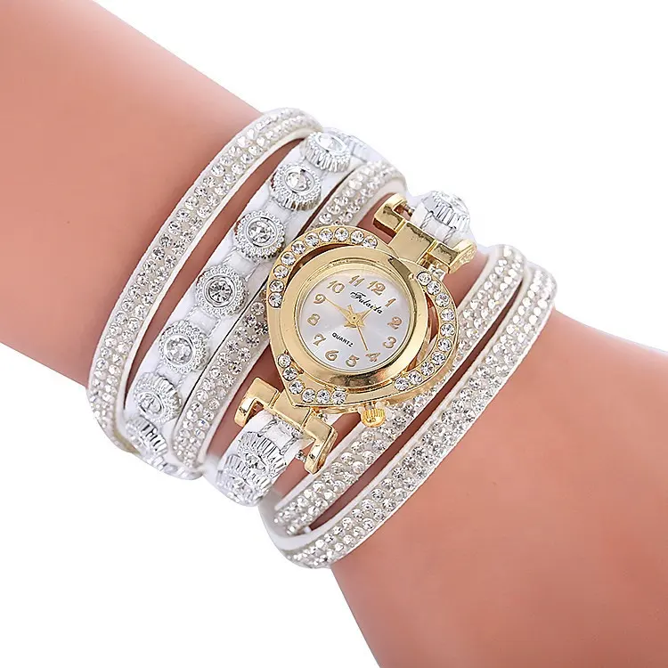นาฬิกาข้อมือผู้หญิงแบรนด์แฟชั่น WW005หรูหราห่อพลอยเทียมตัวเลขความรักนาฬิกาควอตซ์