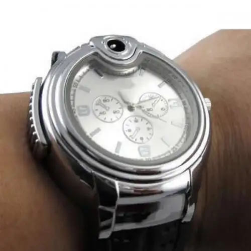 Reloj de pulsera para hombre, dial de aleación de zinc de silicona y movimiento chino de cristal, también se puede usar como encendedor 321851