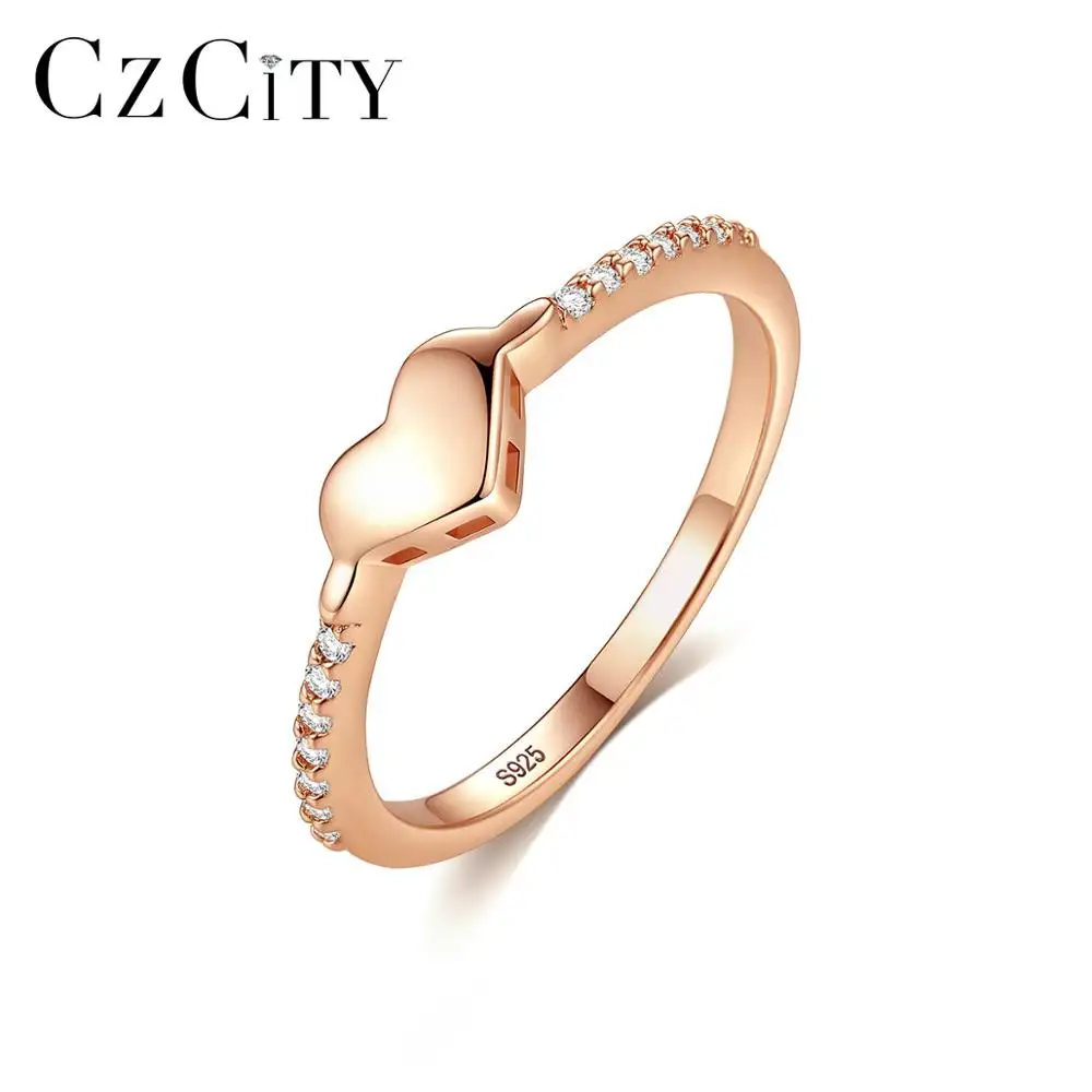 CZCITY Infinity Cuore Anello in Argento Sterling 925 Moda Femminile Anello di Eternità Cubic Zirconia Dei Monili di Rosa Anello di Diamanti In Oro