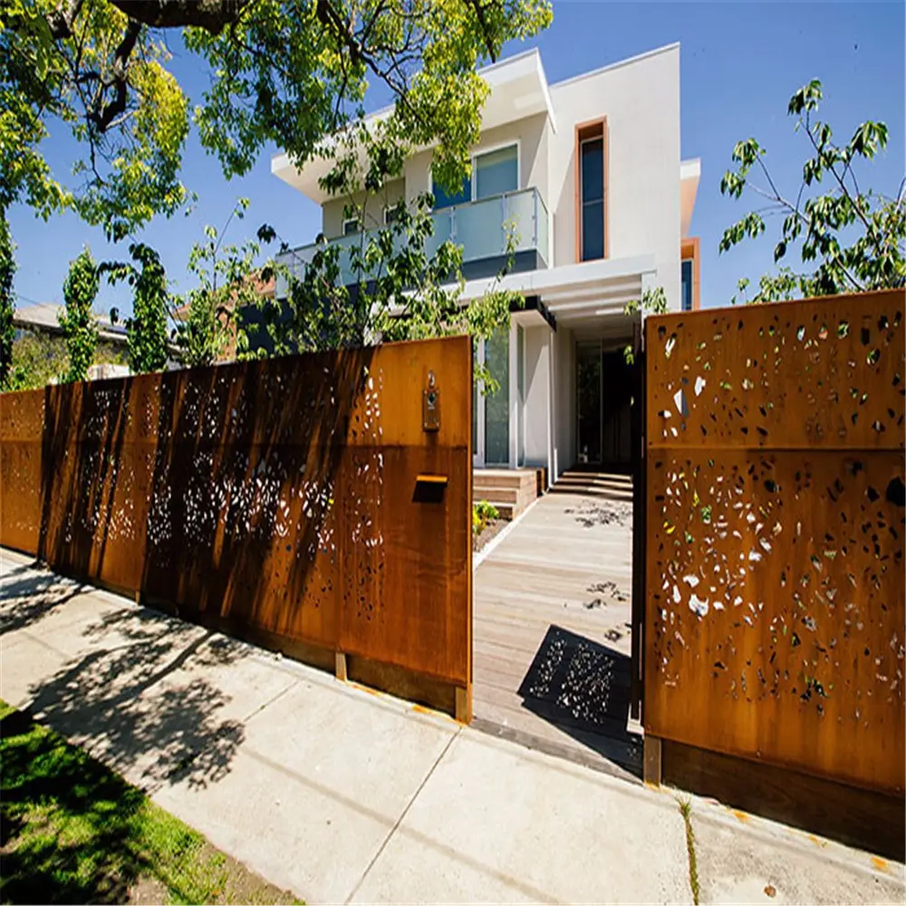 Vallas de jardín decorativas, puertas y cercas de acero modernas, precio corten puertas de acero