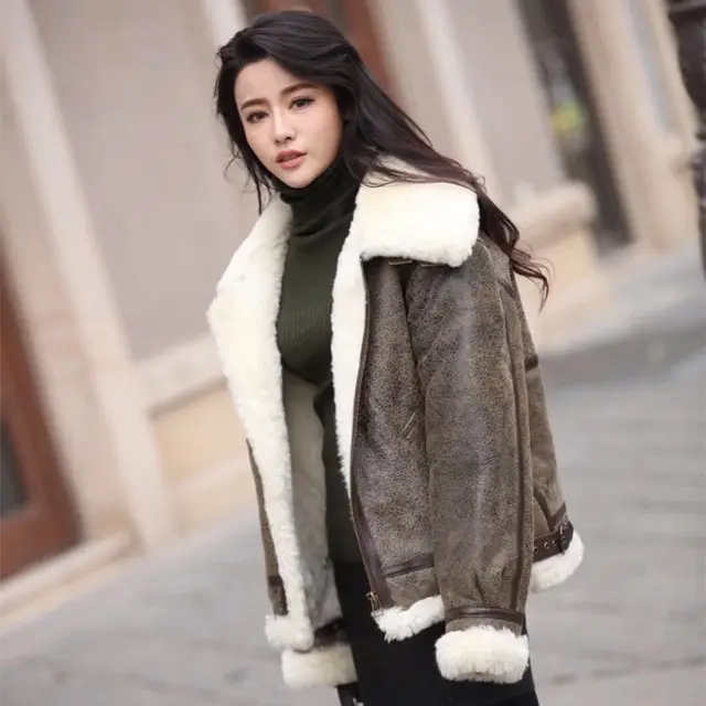 Anti-Shrink Feature and Coats Product Type sheepskin double face leather Jacket
