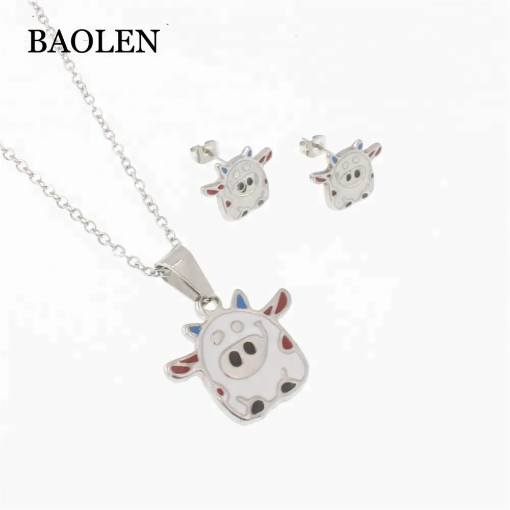 Baolen-Conjunto de joyería de acero inoxidable con cerdito rosa, collar y pendientes de animales de dibujos animados