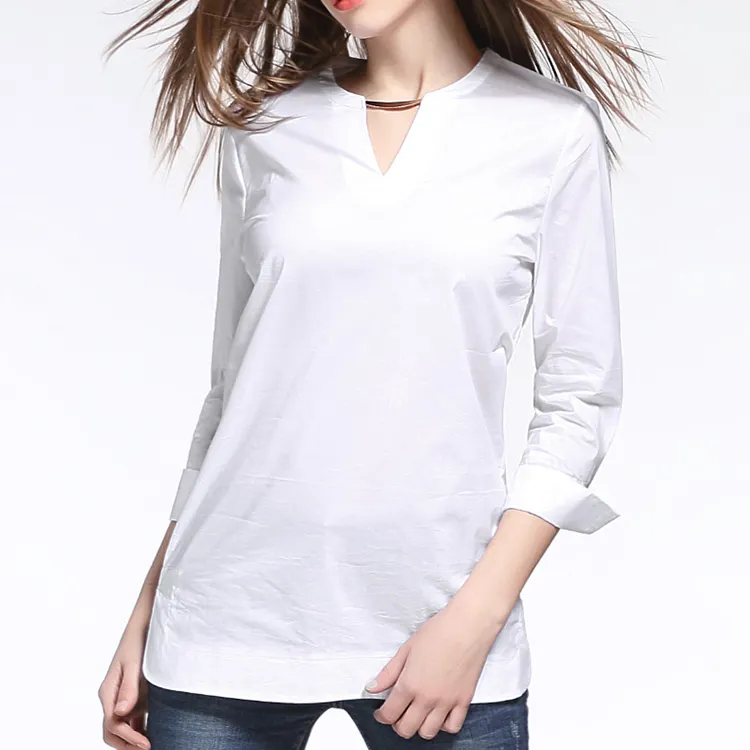 Blusa de manga comprida, blusa simples para mulheres, blusa formal para mulheres