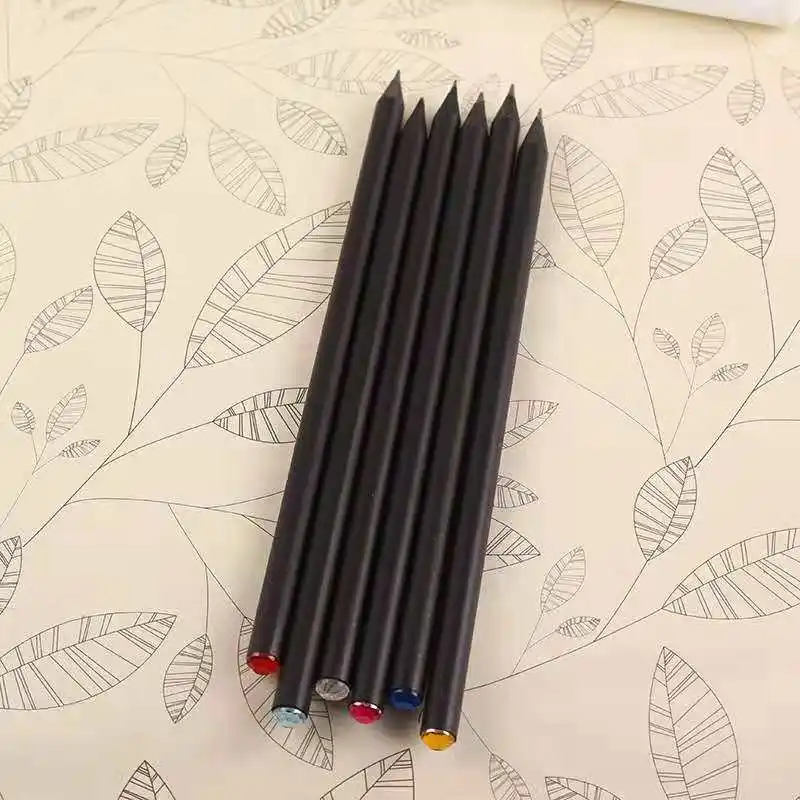 Siyah kalem yuvarlak altıgen şekil özel Logo HB ahşap üstüne kristal ile Premium kalite 7 inç standart kalemler özelleştirilmiş