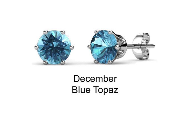 Boucles d'oreilles à tige en laiton avec pierre d'anniversaire topaze bleue - décembre