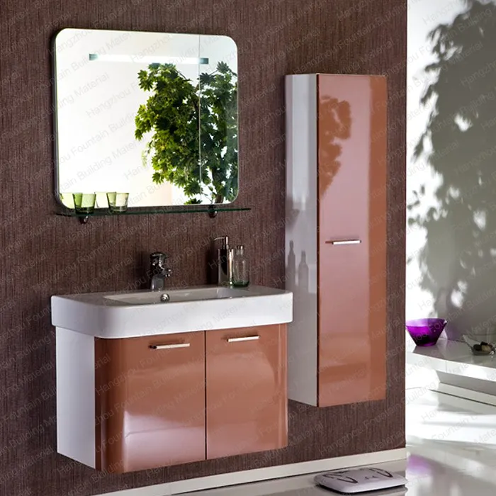 Marrone Lucido Economici Prezzo Basso Lato Design Elegante Bagno Vanità Armadietto di Vanità