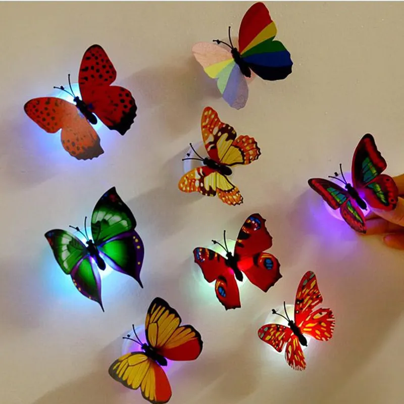 Home decor glow in the dark adesivo led 3d autoadesivi della parete della farfalla