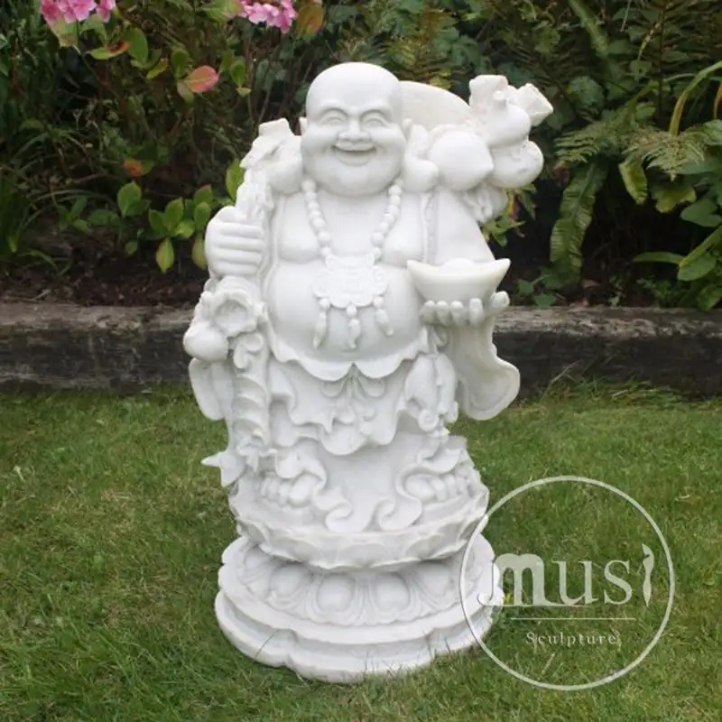 MUSI Statue en marbre blanc grandeur nature 8 Sakyamuni Laughing Bbuddha Statue Home Decor Buddha Prier Beads