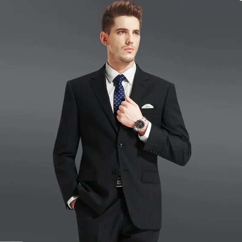 High品質スリムフィット男性のスーツ、黒ソフトショルダーコートパンツ男性スーツ、低価格ファッションオフィス男性のスーツ