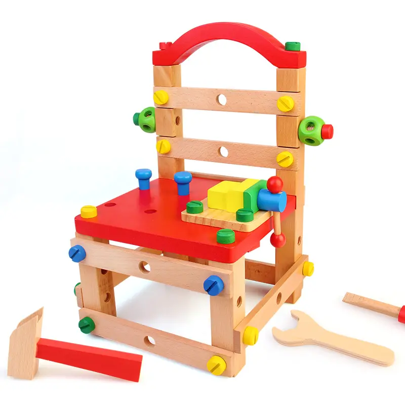مضحك الأطفال التعليمية DIY البناء كيت تجميع كرسي العمل لعب ألعاب طريقة منتسوري الخشبية للبيع