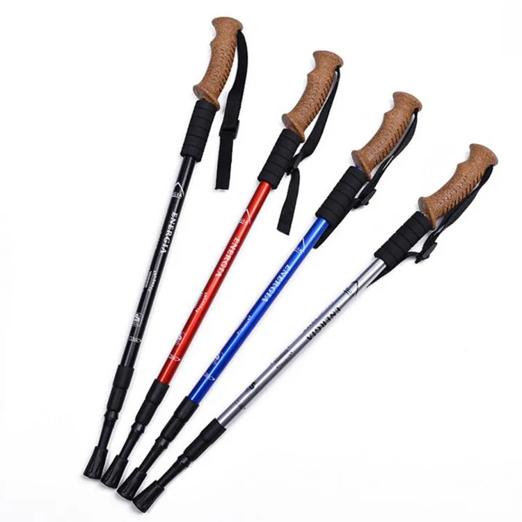 ขายร้อน Ultra-Light อลูมิเนียม Telescopic Trekking Pole Alpenstock 3ส่วน Silver เดินป่าเดิน Stick