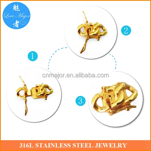 Hot Gold Plated Fashion Stainless Steel Jewelry Findings Bolt Lock Clasp For Cuban Chain MJJF-066