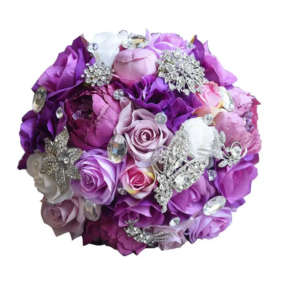 Романтичные цветы невесты ручной работы пластиковые искусственные фиолетовые шелковые фиолетовые цветы