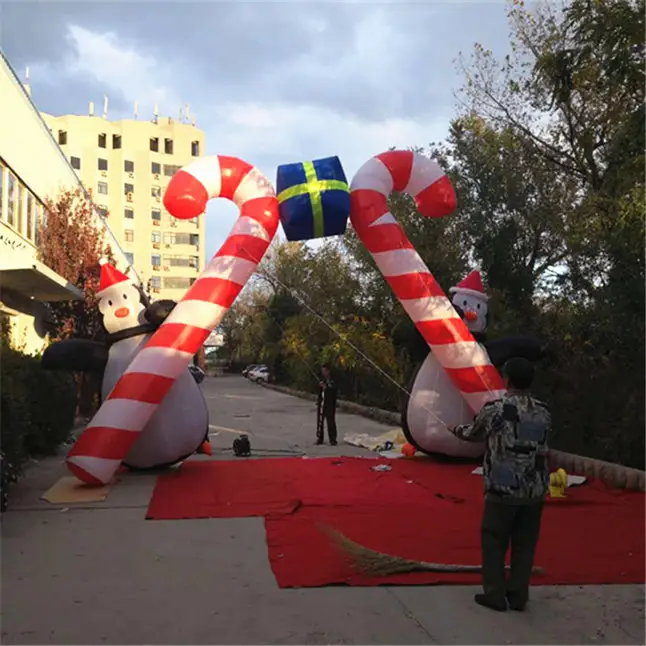 Pubblicità Gonfiabile Canna di Caramella Arco Di Natale arco con il pinguino per decorazioni di natale