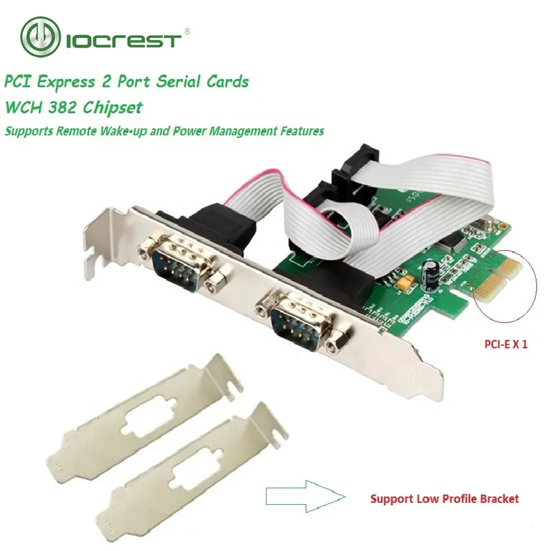 IO Crest 2 Port seri PCI-e 1.0x1 dahil tam ve düşük profil parantezli