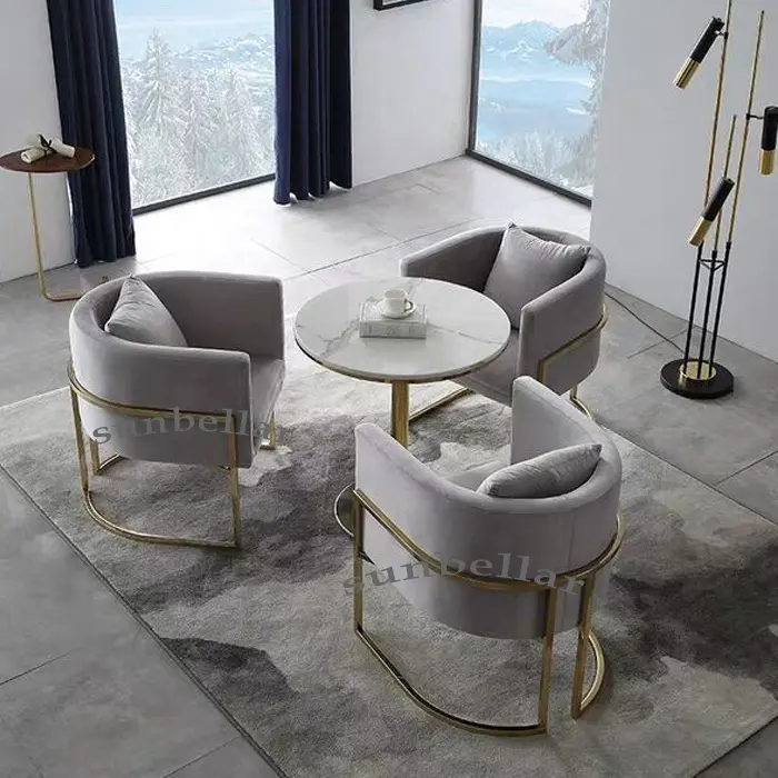 Foshan-silla moderna de terciopelo y acero inoxidable para sala de estar, sillón de lujo dorado y brillante, para Club y comedor