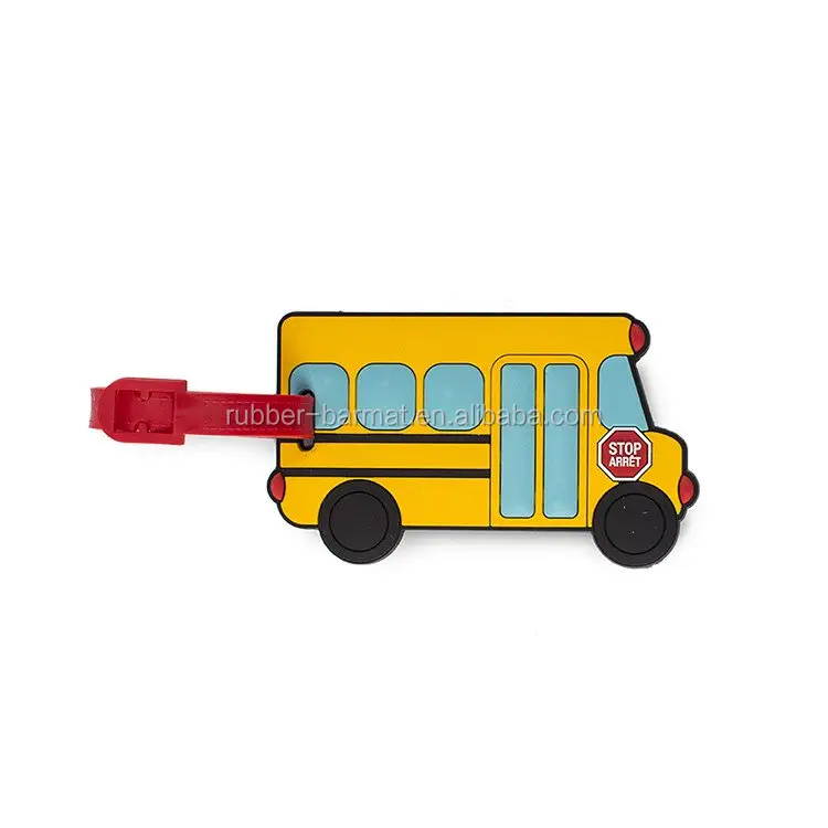 WEN-0136 Popular School Bus Bagagem Tag Logotipo Personalizado De Borracha Durável Bagagem Tag Para Crianças