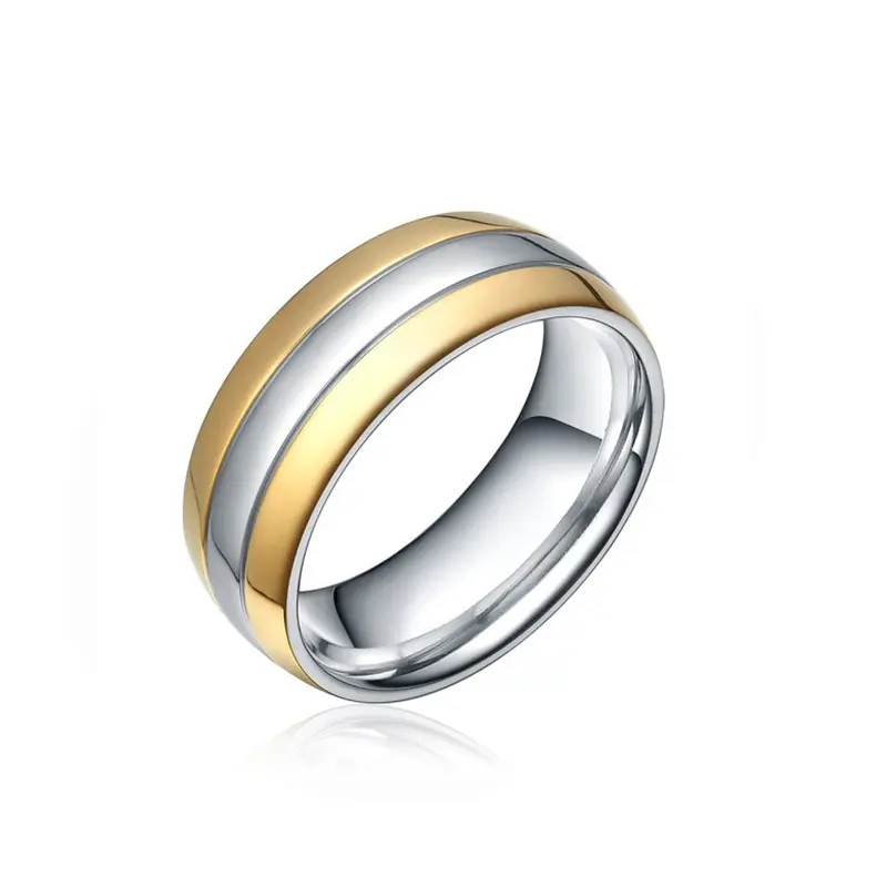 Coppia di Corrispondenza Insieme Dei Monili Two Tone Comfort Fit Argento Oro Lucido Cupola In Titanio Band Ring