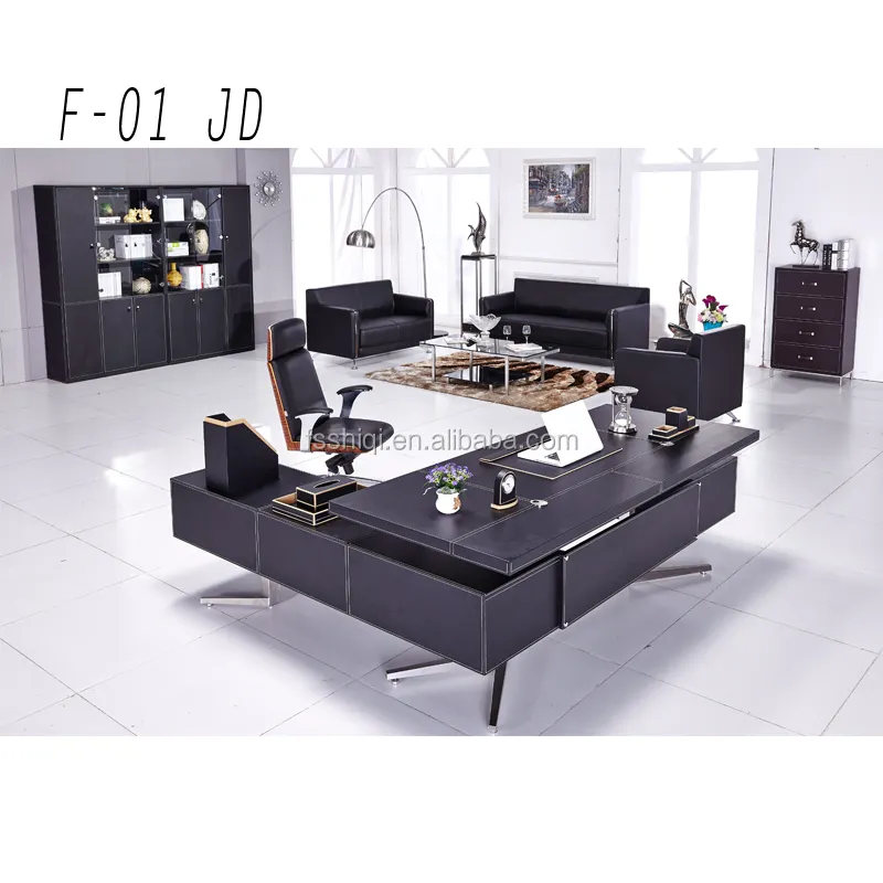 Muebles de oficina modernos de cuero en forma de L con cajón de gabinete de oficina escritorio ejecutivo