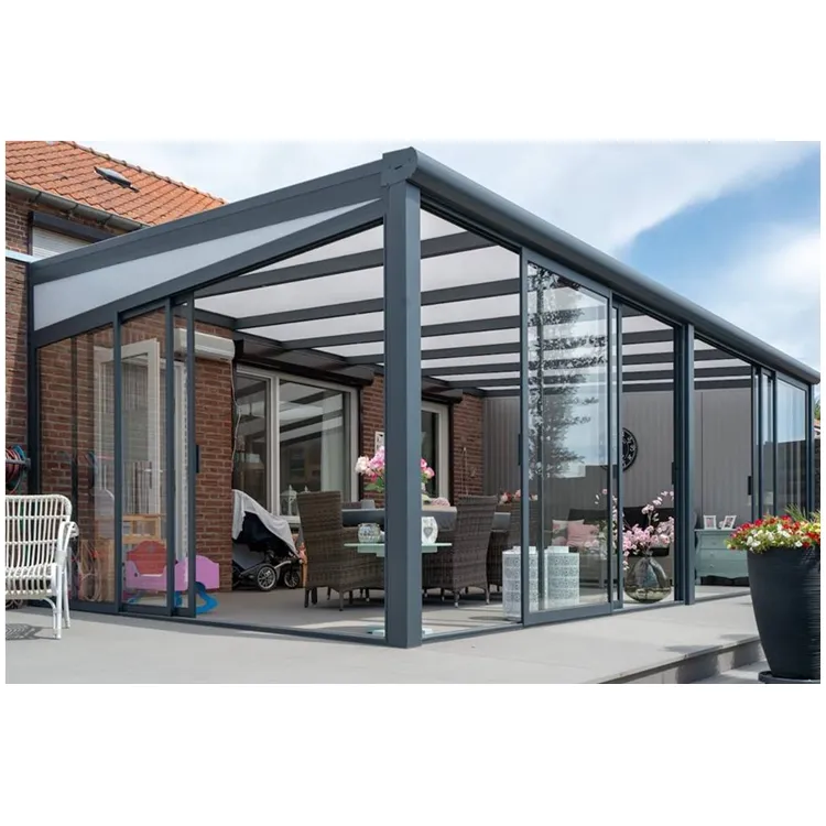 Europea Todas las 4 estaciones Sunroom Glass Veranda Aluminio Veranda Exterior Veranda con vidrio de pared deslizante