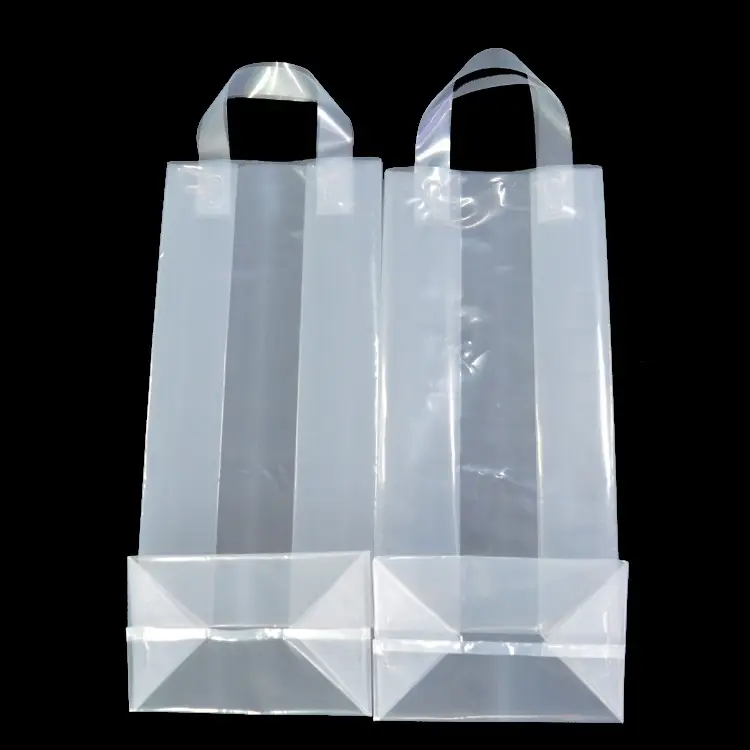 Tas Belanja Dasar Persegi Plastik, Tas Ritel Merchandise Putih Buram dengan Pegangan Loop Lembut